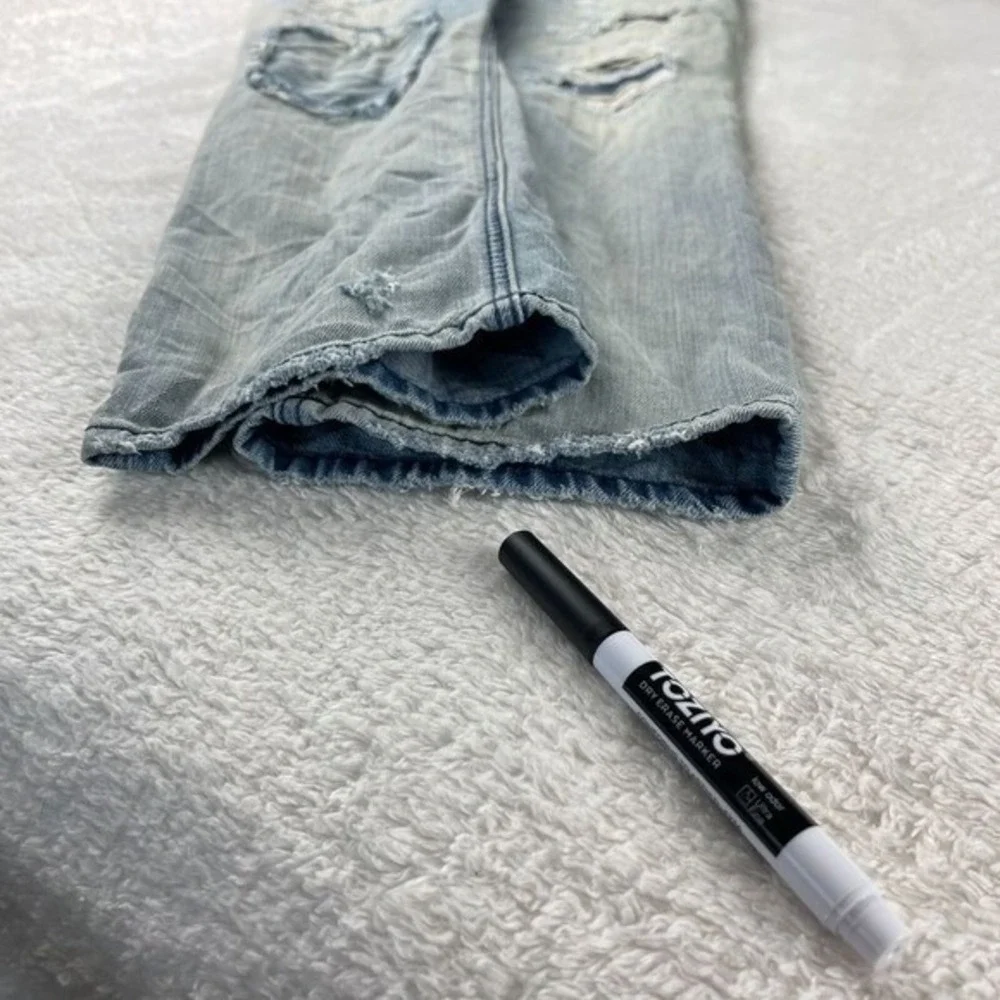 American Eagle Tomgirl Jeans Womens 8 Blue Button Fly‎ Distressed Patched Denim